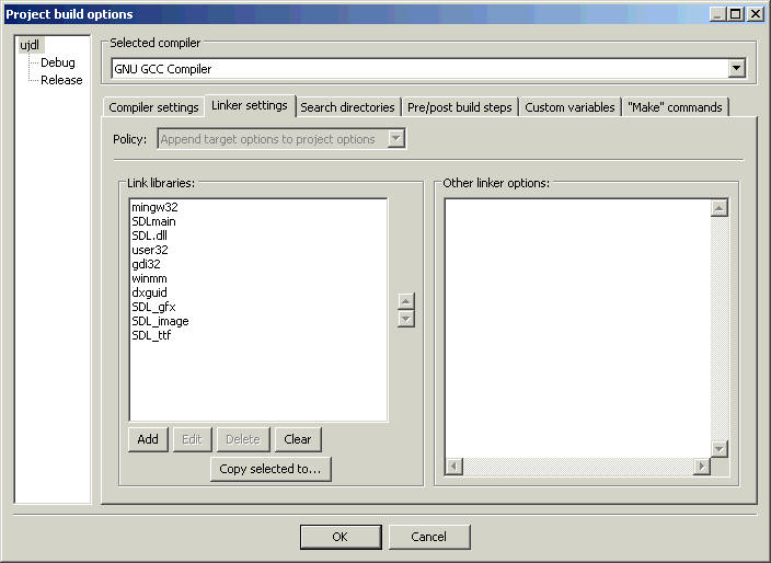SDL_net linkelési beállítások