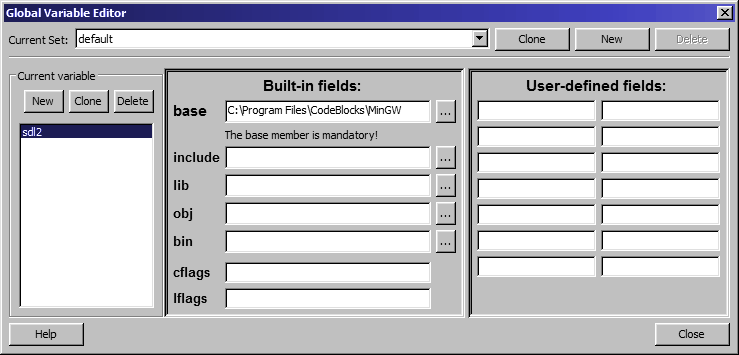 Code::Blocks változók beállítása